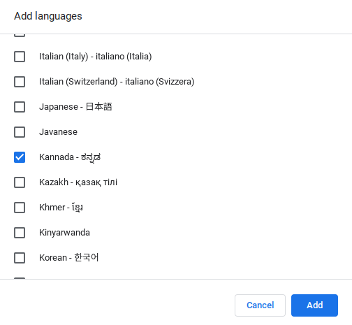 在 Chromebook 中添加卡纳达语。