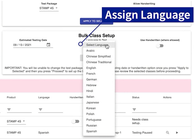 showing the dropdown of available languages.